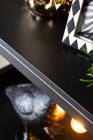 Image of the finish on the Leopard Print Black Wood Shelving Unit