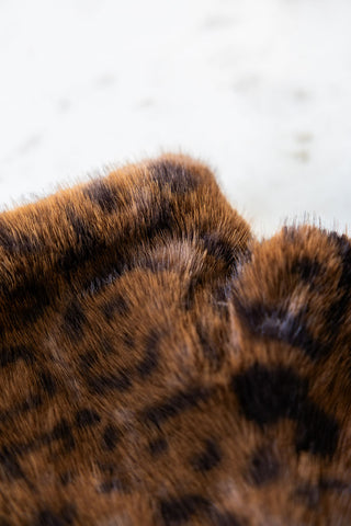 Close-up of the fur on the Leopard Print Faux Fur Handwarmers.