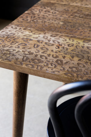Detail image of the Leopard Print Natural Wood 6 Seater Dining Table