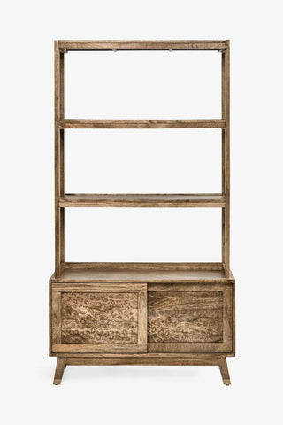 Image of the Leopard Print Natural Wood Shelving Unit on a white background