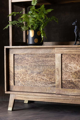 Image of the Leopard Print Natural Wood Shelving Unit