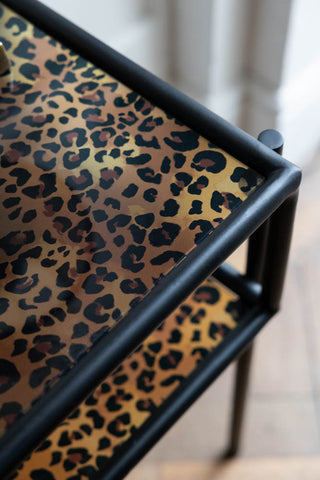 Detail image of the Leopard Print & Glass Bedside Table