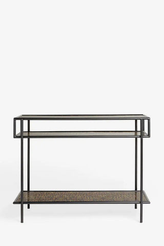 The Leopard Print & Glass Console Table on a white background.