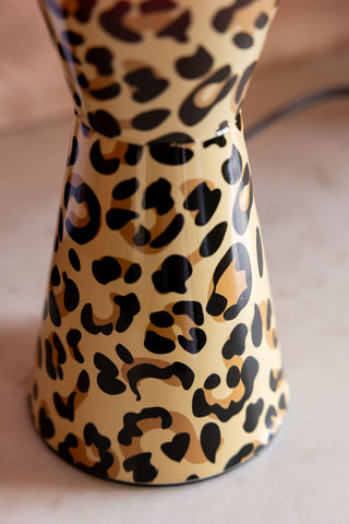 The leopard patterned base of the Leopard Print & Red Lava Lamp.