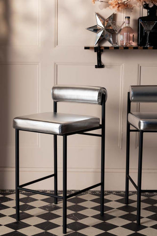 Lifestyle image of the Metallic Silver Roll Back Bar Stool