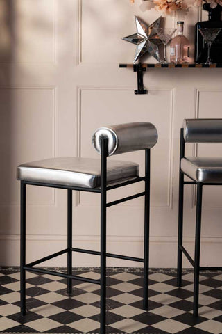 Image of the Metallic Silver Roll Back Bar Stool
