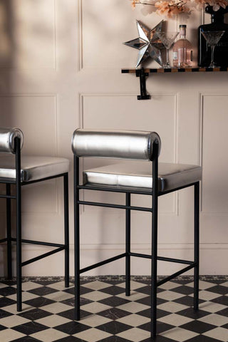 Detail image of the Metallic Silver Roll Back Bar Stool