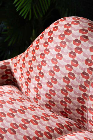 Close-up of the back of the Lips Print Velvet Lips Sofa.