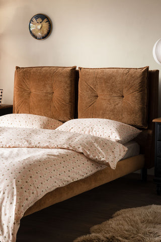 Lifestyle image of the Lounge Lover Bed in Luxe Needlecord Velvet - Antique Bronze - Available In 3 Sizes