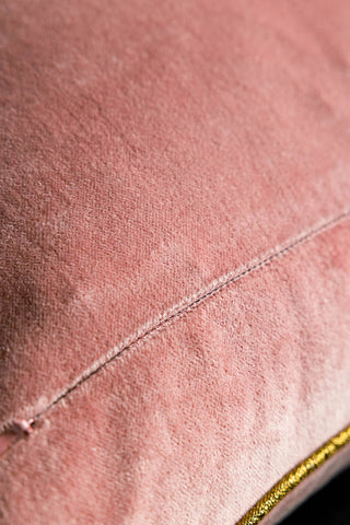 Detail of the zip on the back of the Love Birds Embroidered Pink Velvet Cushion