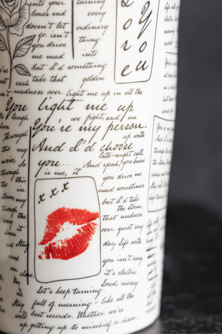 The pattern on the Love Letters Flower Vase. 