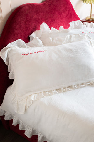 Lifestyle image of the Love Note White Ruffled Bedding Set - Available In 4 Sizes