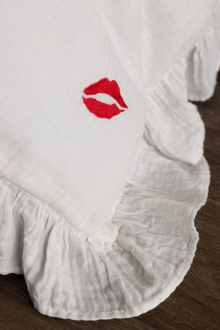 Close-up image of the Love Note White Ruffled Bedding Set - Available In 4 Sizes