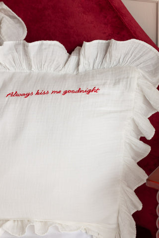 Detail image of the Love Note White Ruffled Bedding Set - Available In 4 Sizes