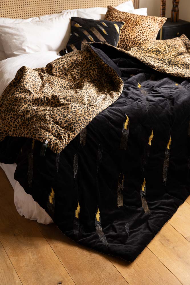 Reversible Black Lovestruck & Leopard Print Throw Rockett St