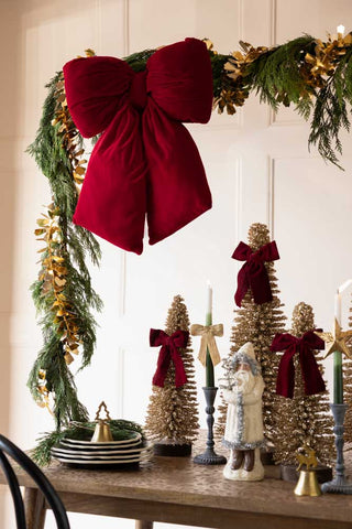 Image of the Luxurious Red Velvet Cushion Bow Christmas Decoration - Medium