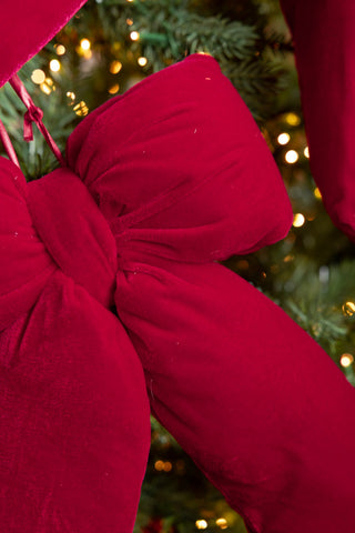 Close-up image of the Luxurious Red Velvet Cushion Bow Christmas Decoration - Small