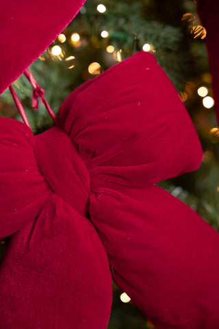 Detail image of the Luxurious Red Velvet Cushion Bow Christmas Decoration - Small
