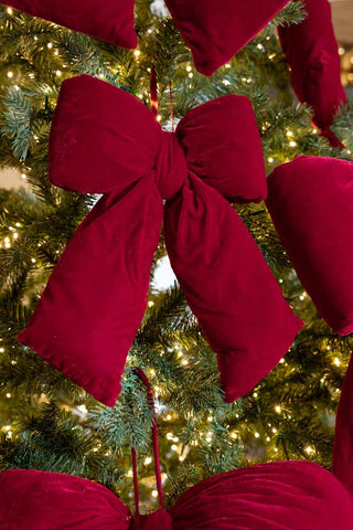 Image of the Luxurious Red Velvet Cushion Bow Christmas Decoration - Small