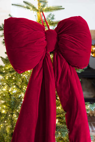 Close-up image of the Luxurious Red Velvet Bow Christmas Decoration - Extra Large
