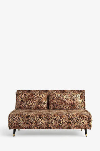 The Mabel Large 2 Seater Sofa Bed in Leopard Love Velvet on a white background.