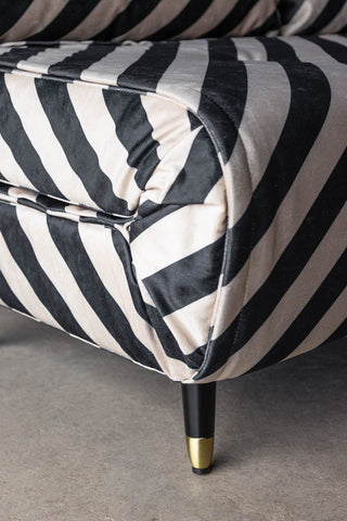 Detail image of the Mabel Large 2 Seater Sofa Bed in Studio Stripe Velvet Sand & Black