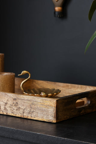 Image of the Mango Wood Tray With Floral Engraving