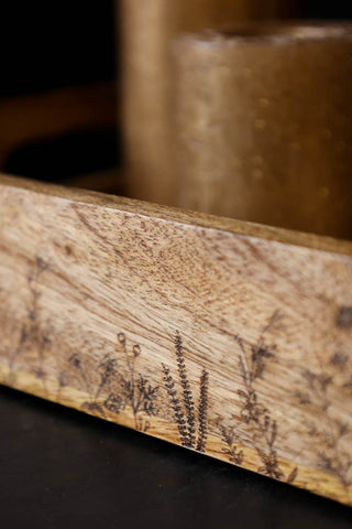 Detail image of the Mango Wood Tray With Floral Engraving