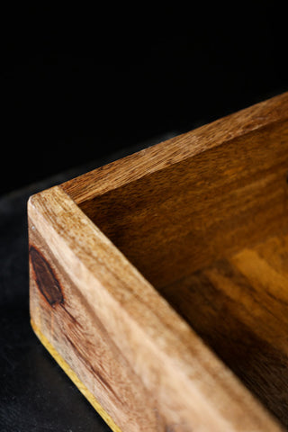 Image of the finish for the Mango Wood Tray With Floral Engraving