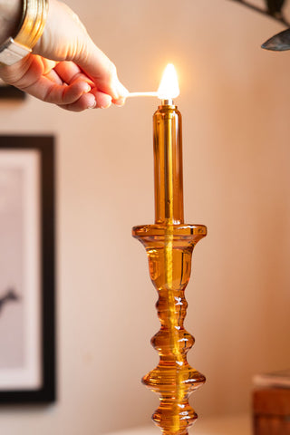 Close-up image of the Medium Amber Glass Refillable Candle Holder