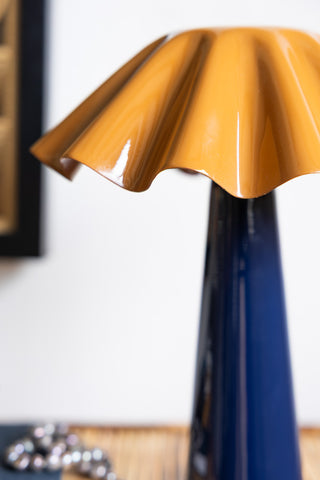 Image of the Metal Fluted Tan & Navy Rechargeable Table Lamp