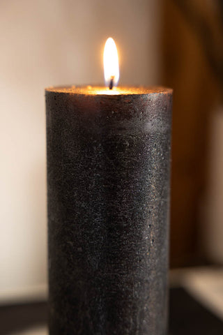 Close-up image of the Metallic Anthracite Shimmer Pillar Candle - Large