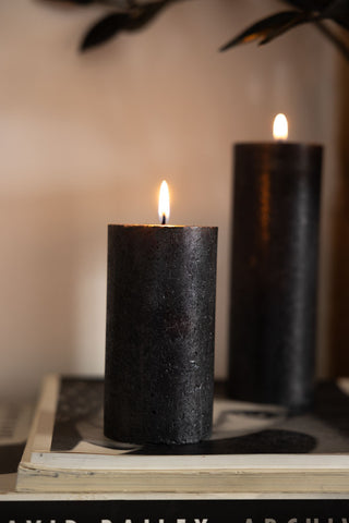 Lifestyle image of the Metallic Anthracite Shimmer Pillar Candle - Medium