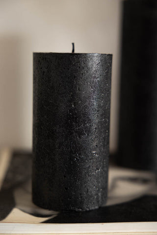 Close-up image of the Metallic Anthracite Shimmer Pillar Candle - Medium