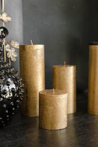 Close-up image of the Metallic Gold Shimmer Pillar Candle - Large