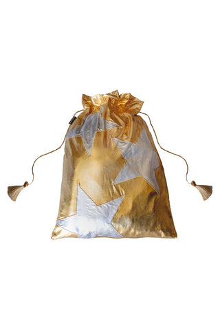 Image of the Metallic Gold & Silver Star Christmas Sack on a white background