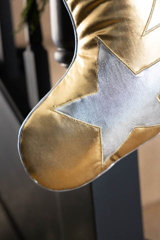 Close-up image of the Metallic Gold & Silver Star Christmas Stocking
