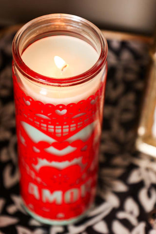 Detail image of Mexican Folk Art Candle in Red