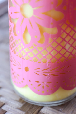 Image of the finish for the Mexican Folk Art Inspired Candle in Pink
