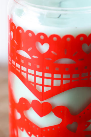 Detail image of the Mexican Folk Art Candle in Red