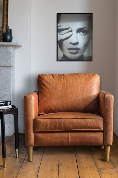 Vintage-Style Brown Leather Armchair - Main Image