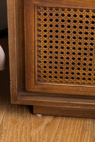 Image of the finish on the Mid-Century Rattan Bedside Table