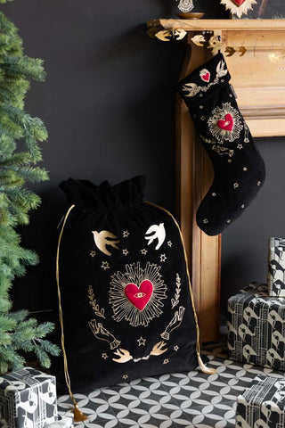 Image of the Milagro Red & Gold Embroidered Christmas Sack