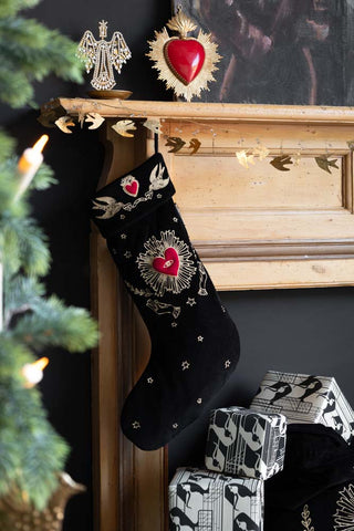 Image of the Milagro Red & Gold Embroidered Christmas Stocking