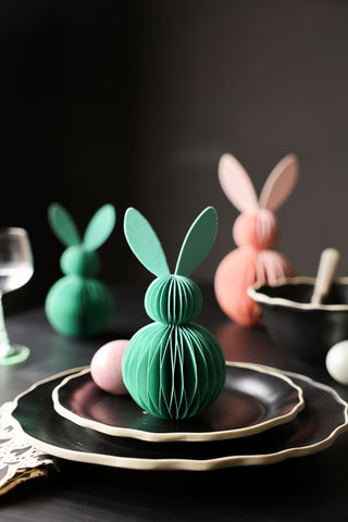 Lifestyle image of the Mini Green Easter Bunny Honeycomb Decoration