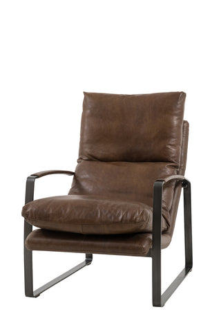 Cutout of the Minimalist Brown Leather Lounge Chair on a white background.