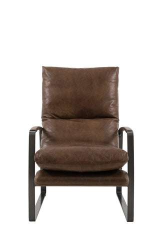 The Minimalist Brown Leather Lounge Chair on a white background.