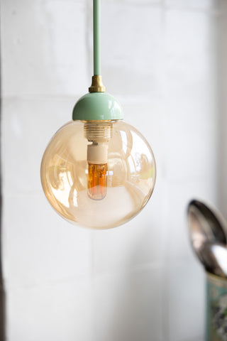 Close-up image of the Mint Green Glass Dome Metal Ceiling Light off