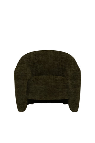 Cutout of the Modern Curved Armchair in Olive Green on a white background.