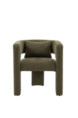 The Modern Green Accent Chair with Bolster Cushion seen from the front, on a white background.